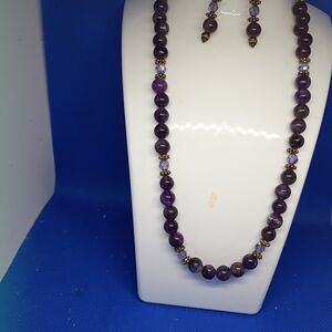 Elegant Hand Made Purple Beaded Necklace and Earring Set